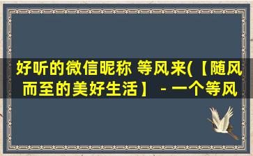 好听的微信昵称 等风来(【随风而至的美好生活】 - 一个等风来精神哲学的探讨)